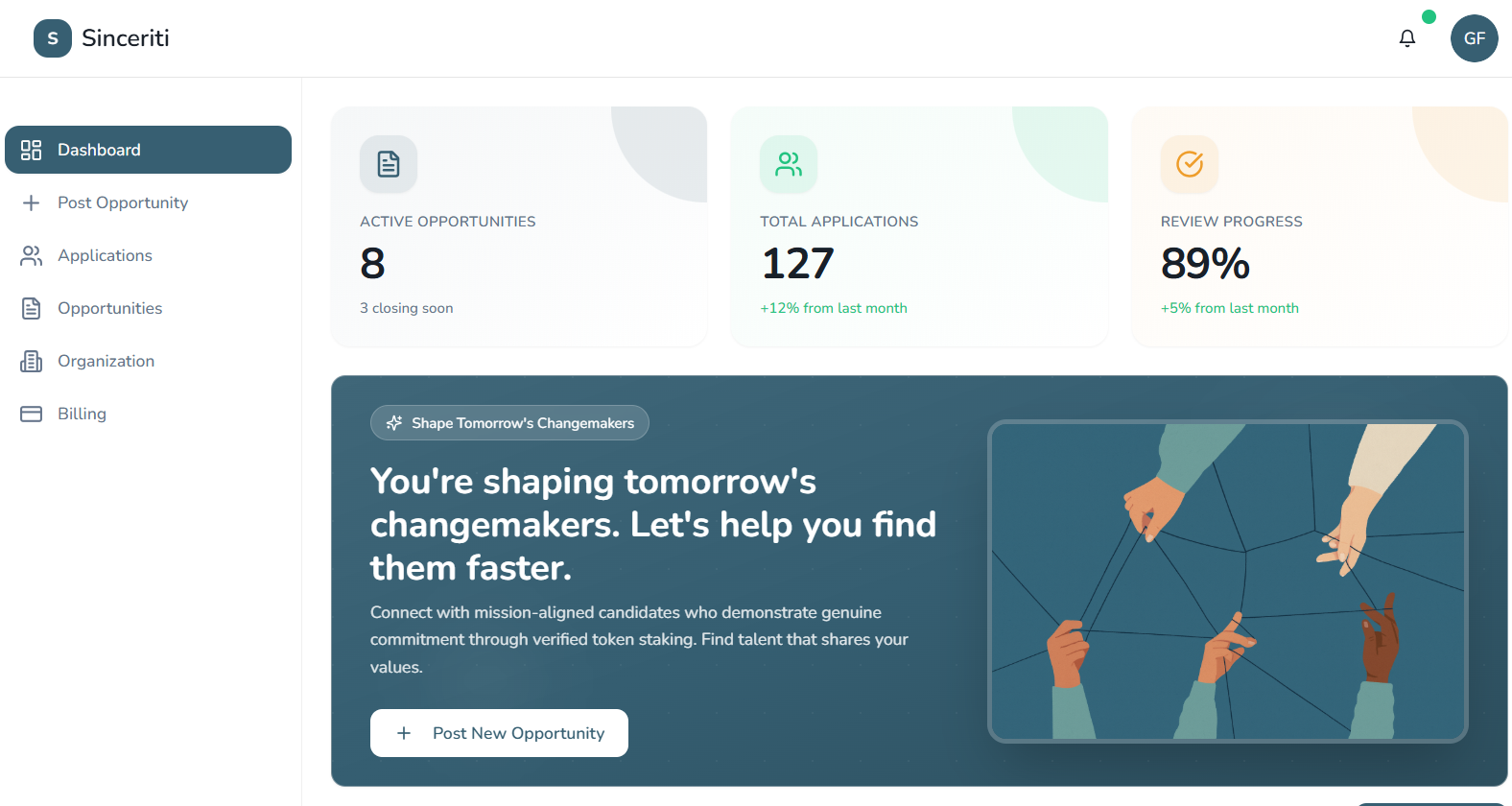 Sinceriti Platform Dashboard